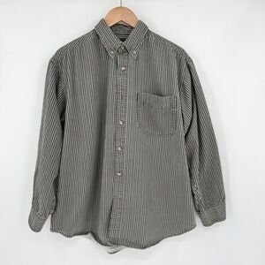 Vtg Route 66 90s Mens  Long Sleeve Striped Button Down Shirt Tan/Blue Cotton  L